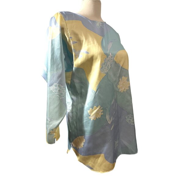 Miss Elaine Vintage Silky Floral Seventies Blouse Sz Small/Med Womens Yellow & B - Picture 10 of 11
